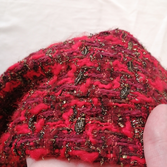 IRO Disco Frayed Metallic Bouclé-Tweed Blazer Jacket Red Wool Open Front 34 2 US - Picture 12 of 17